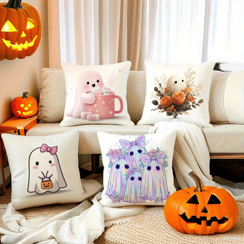 Cute Halloween Ghost Pumpkin Pillow Covers attern Cushion Cover Suitable for Sofa Bedroom Car Pillow Cover