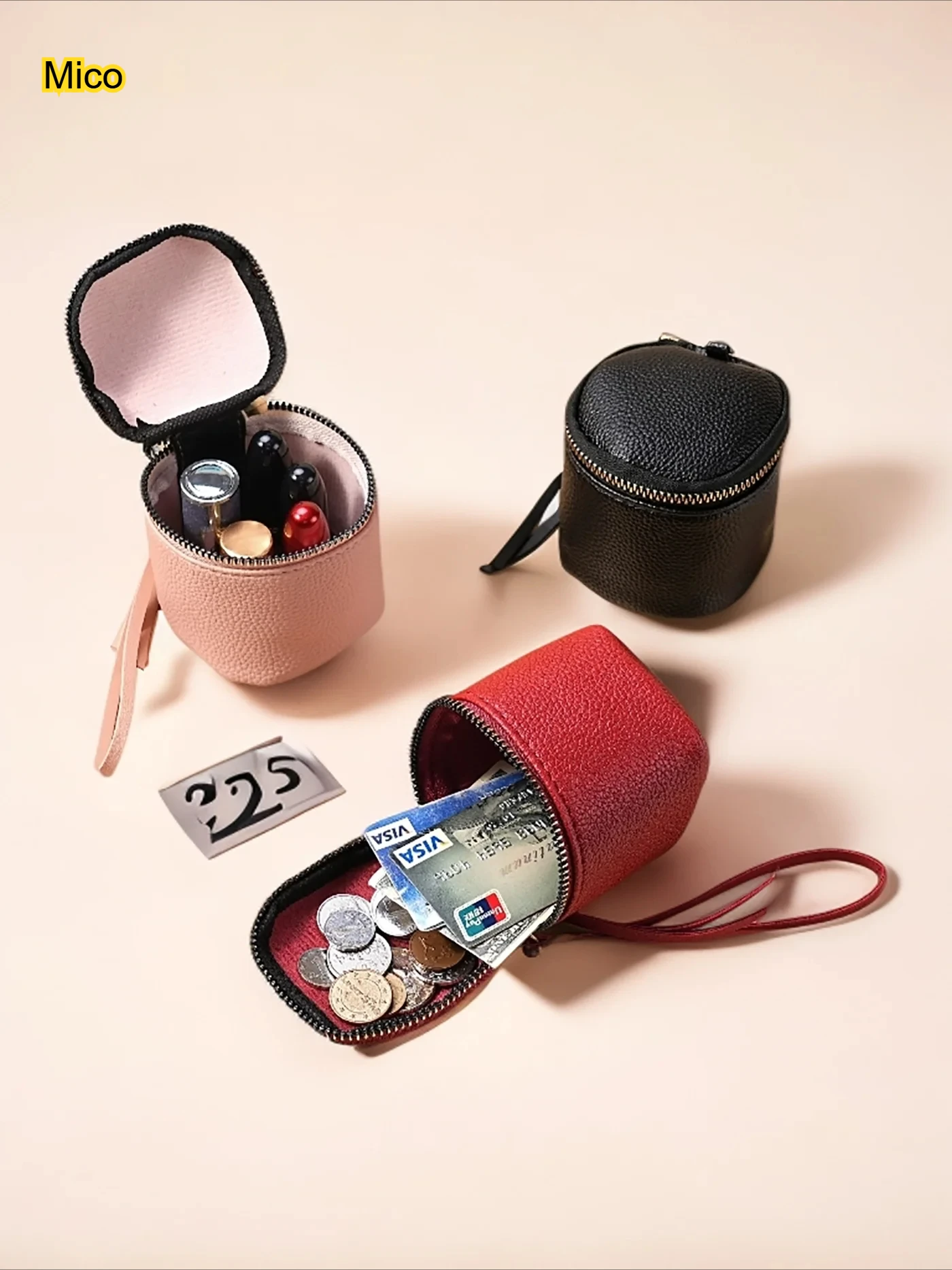 

Vintage leather cosmetic bag, lipstick change, storage bag, portable travel storage bucket, personality mini round coin purse