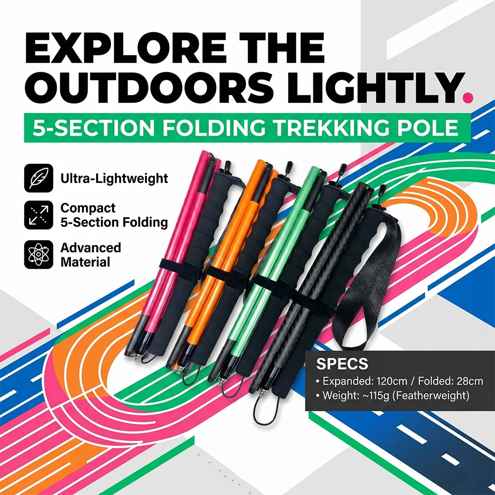 Brand new customizable ultra-light 5-fold pure carbon fiber hiking and camping walking stick
