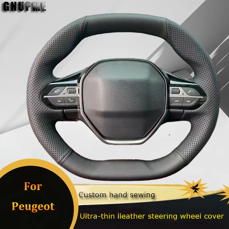 DIY Hand-stitched Car Steering Wheel Cover Microfiber  Perforated Leather For Peugeot 508L 4008 5008 408X 2023 Car Accessories