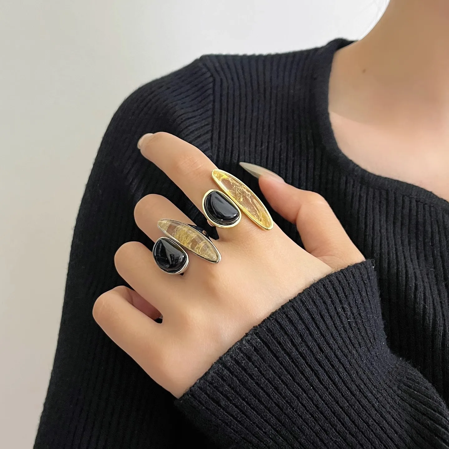 Original Design Irregular Natural Tiger-eye Stone Open Ring Luxurious Niche High-end Exaggerated Large Gemstone Finger Ring