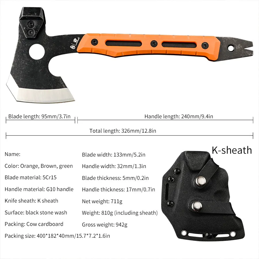 HX OUTDOORS Fire War Full Tang Camping Survival Touris Axe Hatchet Tactical  Multifunctional Hunting Tools Tomahawk Hammer