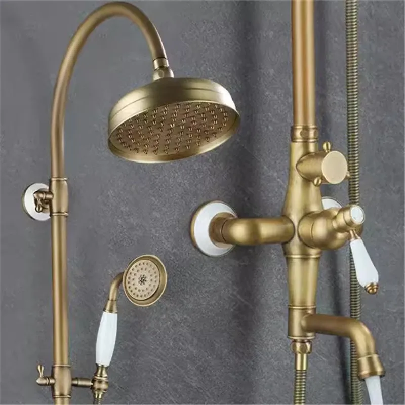 Antique Bathroom Shower Faucet Set Brass Material Bathroom Rainfall Shower Mixer Tap Brass Bath and Shower Faucet Set