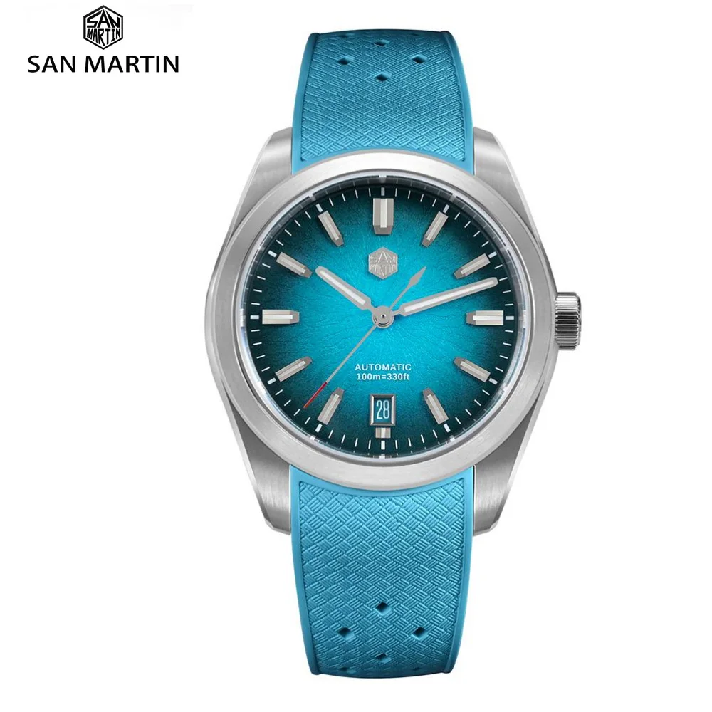 San Martin 36/39/42mm JianZhan Inspired Design Men Dress Watch 9015 Curved FKM Rubber Strap Sapphire Reloj Luminous SN0144GS/X/L