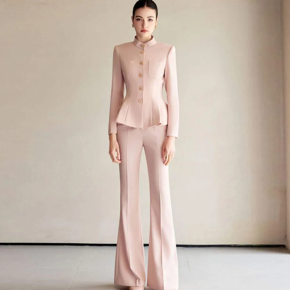 

Skim Women Suits High Quality Formal Occasion Single Breasted Stand-up Collar 2 Pieces Jacket Pant Customize Female Clothing