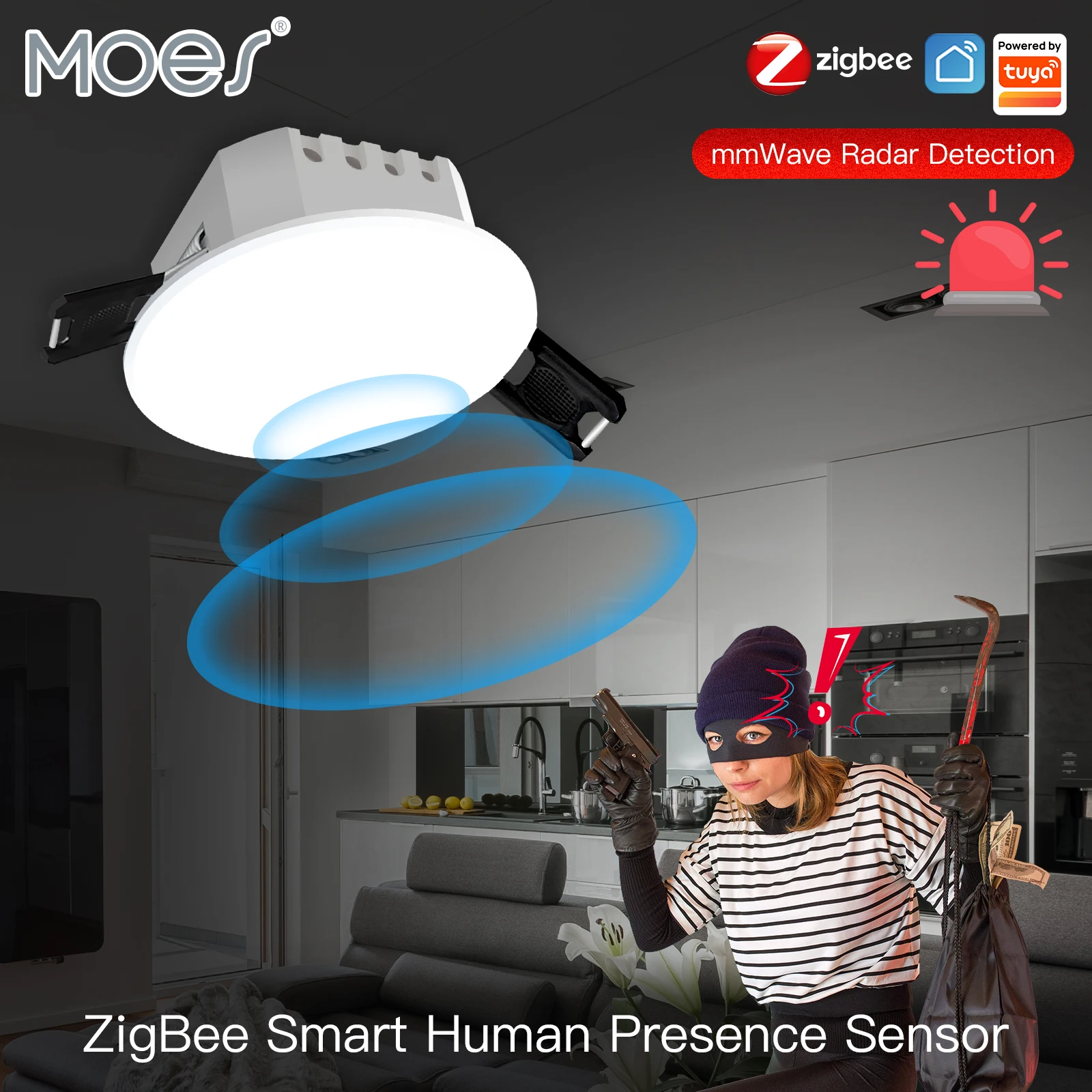 

MOES Tuya Smart ZigBee Human Presence Detector Radar Detection Sensor Photometric 2 in 1 Function Smart Life Ceiling PIR Hub