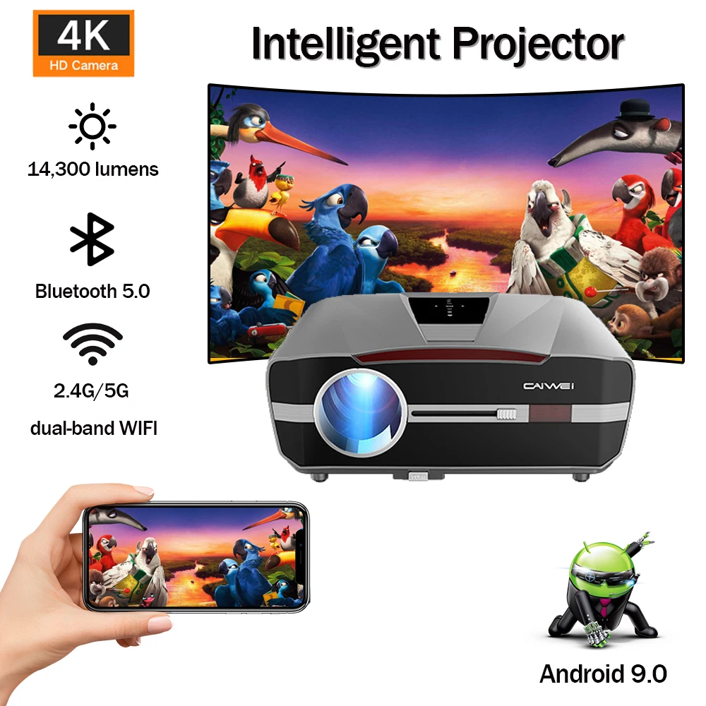 4.0KG Projector D7K/T6 4K Android 10 Dual Wifi6 14300ANSI BT5.0 1080P 1280*720P Home Cinema Smart Outdoor Projetor VS HY300