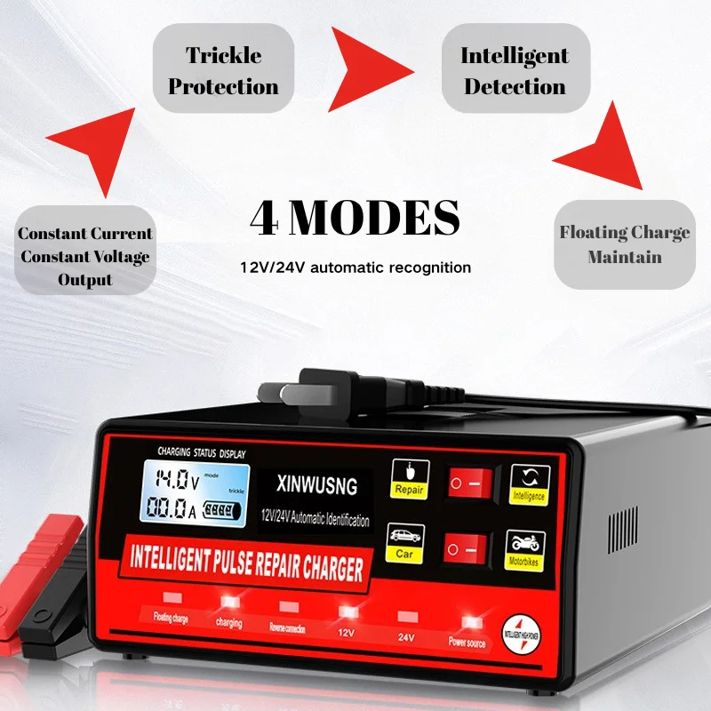 شاحن بطارية عالمي 12 فولت/24 فولت لسيارة دراجة نارية - نبض ذكي شحن سريع إصلاح نبض السيارات شاشة الكريستال السائل 600A الذروة #2
