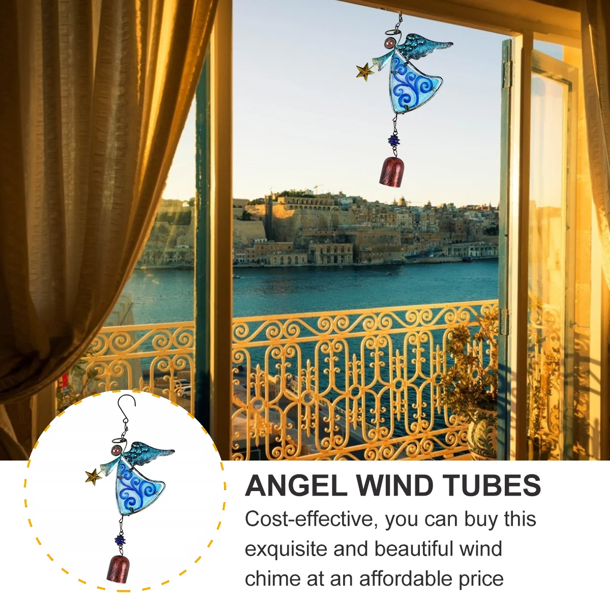 

Angel Painted Glass Wind Chimes Exquisite Decorative Garden Balcony Outdoor Ornament Calming Crisp Sound Creative Hanging