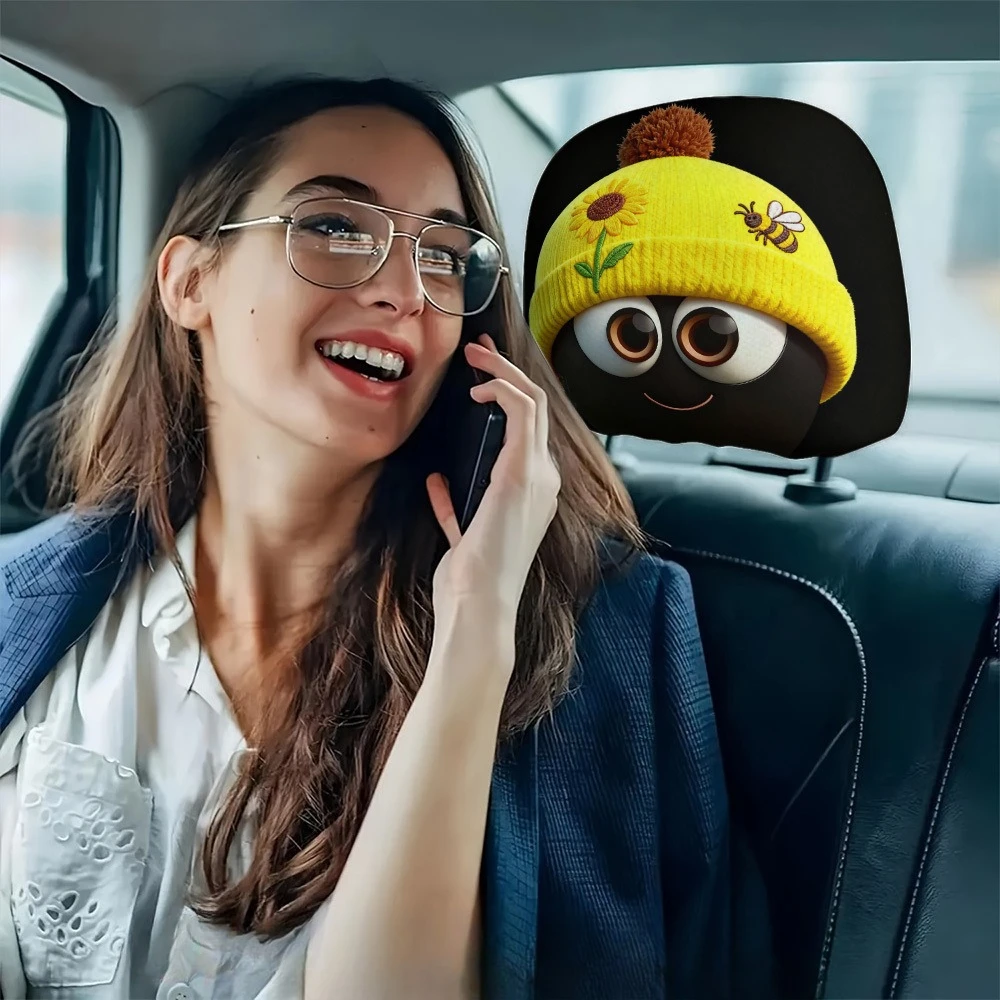 Cartoon Smiley Face Print Headrest Cover, Durable & Washable, Universal Car Headrest Cover for Daily Commuting & Road Trips