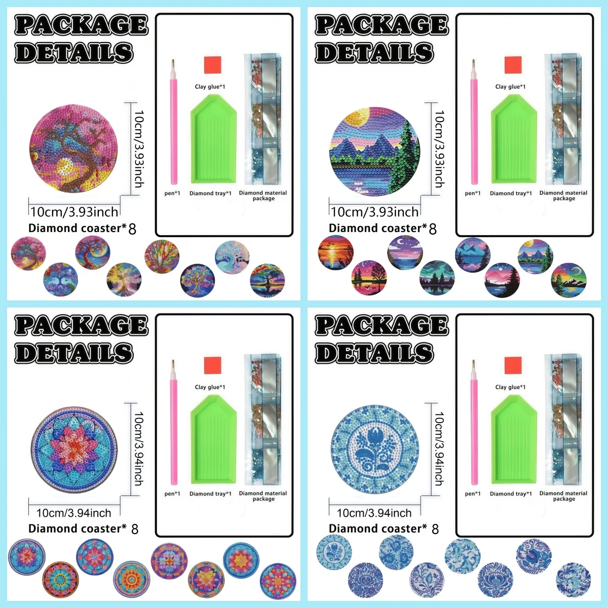 8PCS Natural Scenery & Plant Diamond Painting Coasters, Wooden DIY, Practical Cup Holder Decor.