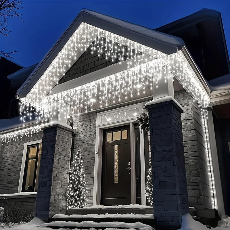 Solar Powered Outdoor Icicle String Light with 8 Modes Eave Stair Wall Garden Outside Xmas Led Light for Christmas Decoration