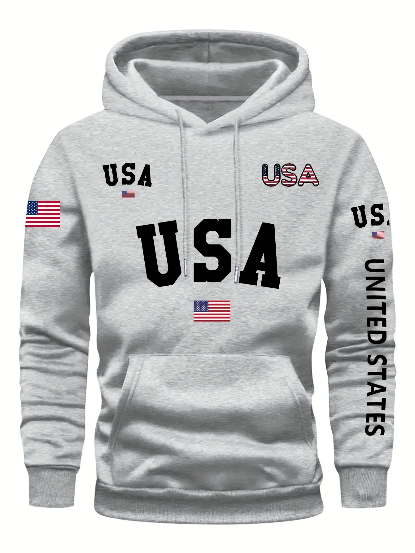 USA Flag Design Print Men's Fashion Casual Hoodie Comfy Long Sleeve Pullover Hoodie Ideal For Daily And Outdoor Wear