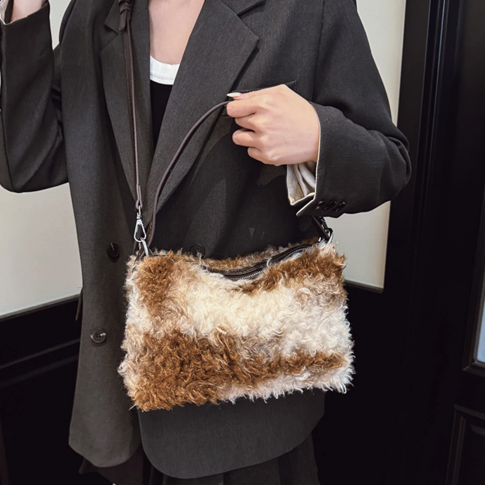 Зимняя сумка через плечо из овечьей шерсти, пушистые мягкие плюшевые сумки на плечо для женщин, леопардовые сумки и кошельки, дизайнерские сумки с подушками, новинка