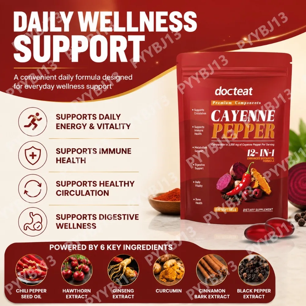 Docteat Cayenne Pepper Softgels with Beetroot Hawthorn Berberine Ginseng and Turmeric Botanical Blend 180 Softgels 90 Servings