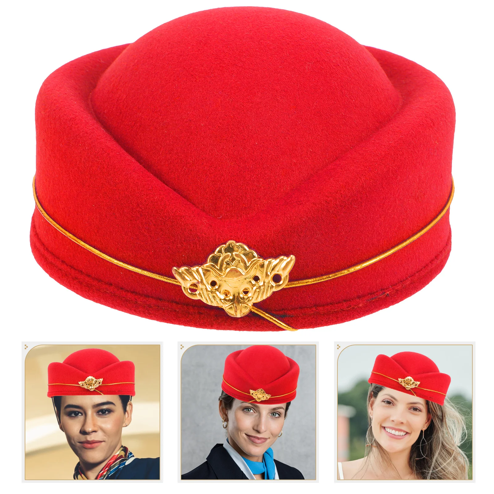 

Flight Attendant Hat Woolen Stewardess Beret Cosplay Lady Party Fashion Show Tea Easter Church Events Red
