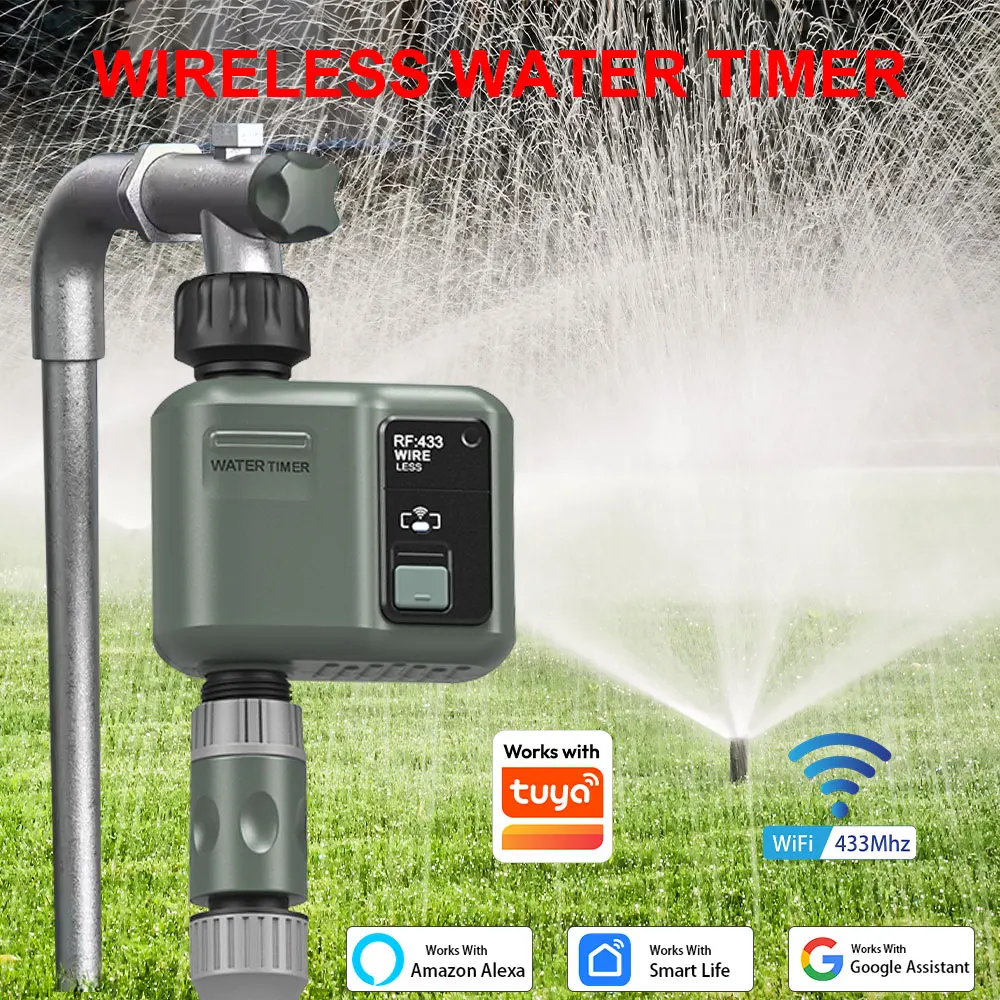 Tuya WiFi+RF433 Intelligent Garden Sprinkler Water Timer Independently Programmed Control Adjustable Sprinkler Works with Tuya