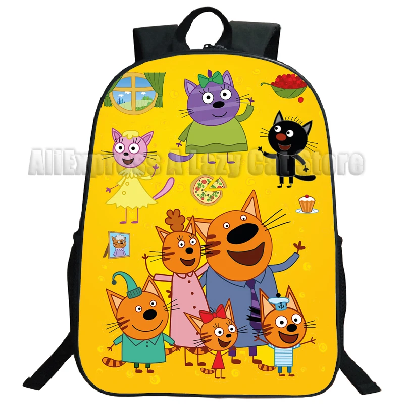 Three Kittens Backpack for Boy Girl Kids E-cats Student School Bookbag Cartoon Daypack Preschool Primary Bag Hiking