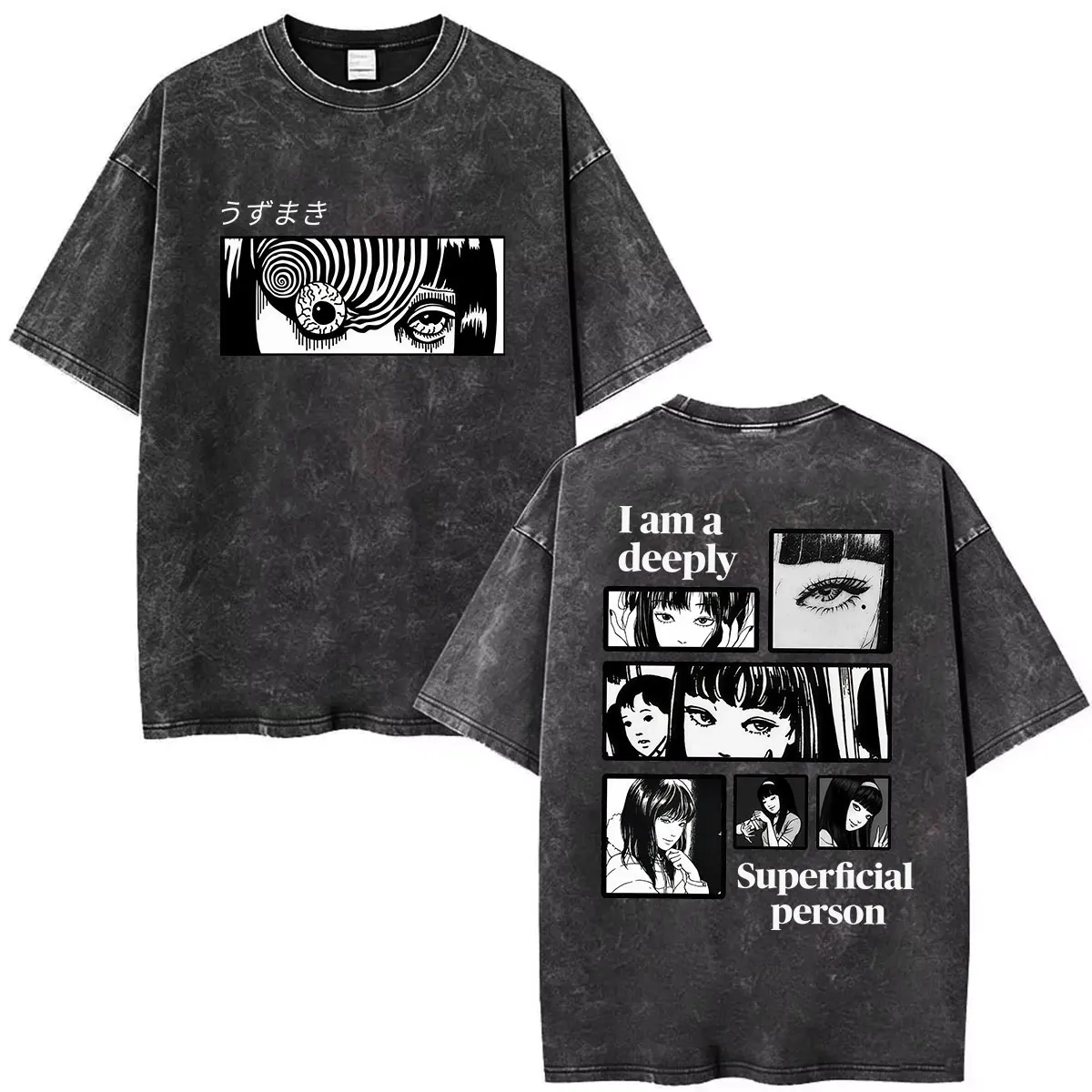 Anime Tomie Junji Ito Vintage Washed T Shirt Men Women Summer Casual Cotton Oversized T-shirts Fashion Harajuku Clothing T-shirt