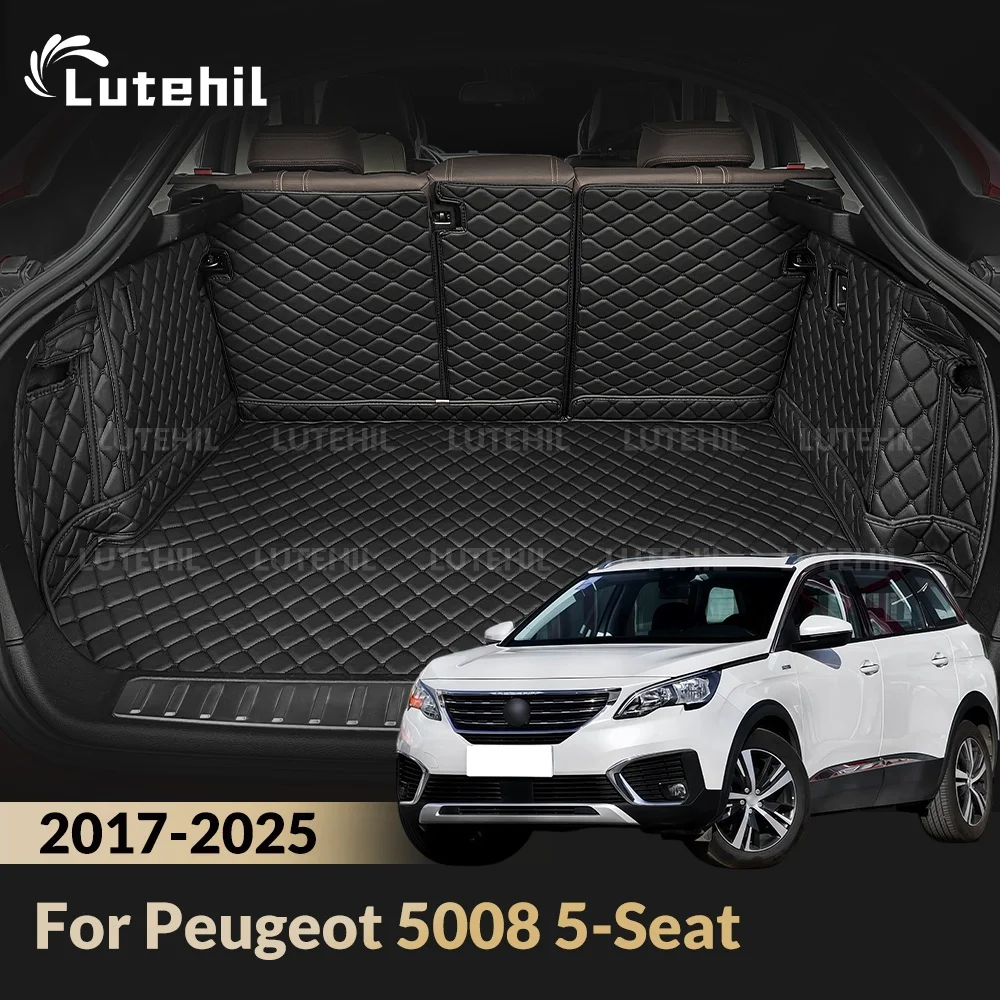Kofferraummatte für Peugeot 5008 5-Sitzer 2017-2025, Kofferraumteppich mit Rückenlehnen-Schutz, wasserdichte Laderaummatte, Zubehör
