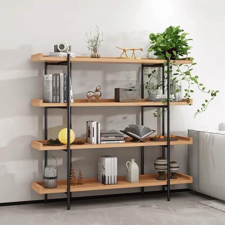 Office meeting solid wood baffle shelves shelves library multi-layer floor to wall storage display bookcase