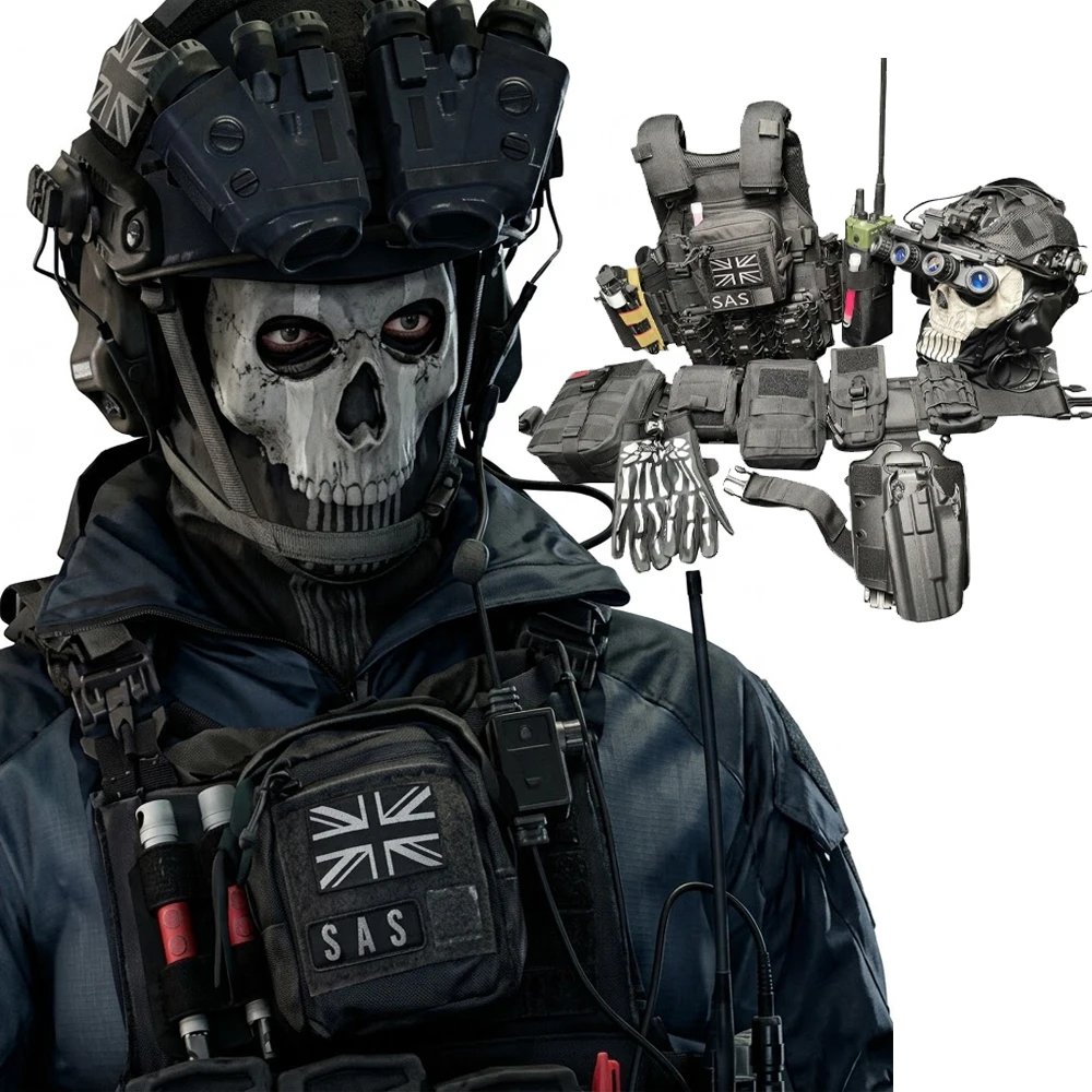 

Ghost Cosplay Costume Set Tactical Vest Helmet Night Raid Props COD 16 Modern Warfare Combat Training Gear Military Armor Suit
