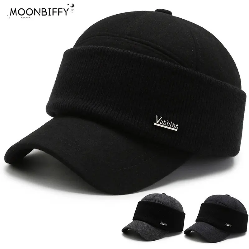 Winter Ear Protection Baseball Cap Outdoor Thicken Warm Men Dad Hat Knitted Design Snapback Hat Gorra De Hombres Hats for Men