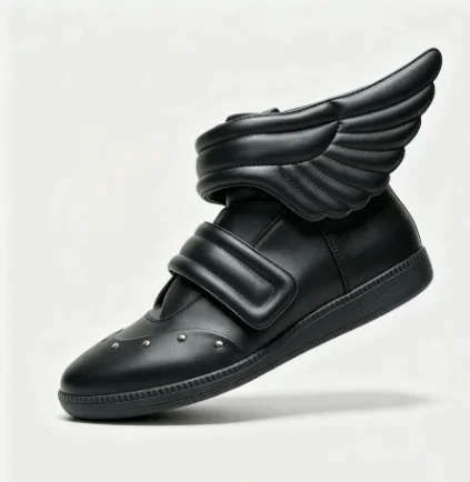 Men 2026 New Star Wing Patch Studded High Top Skate Shoes Round Toe Leather Casual Street Sneakers