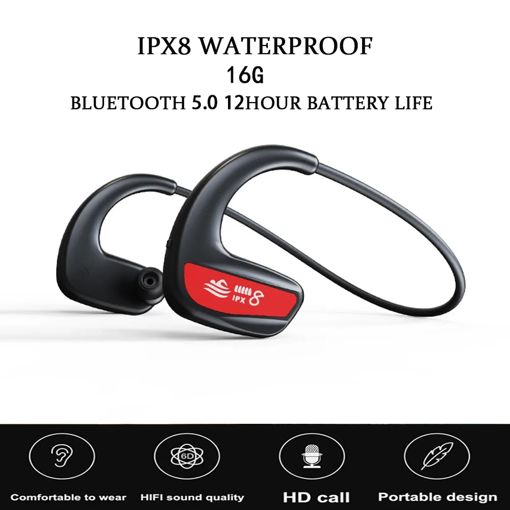 

Original In Ear Swimming Earphones IPX8 Waterproof Sports Bluetooth 5.0 Earphones Comes with 16GB Memory HIFI True Wireless MP3