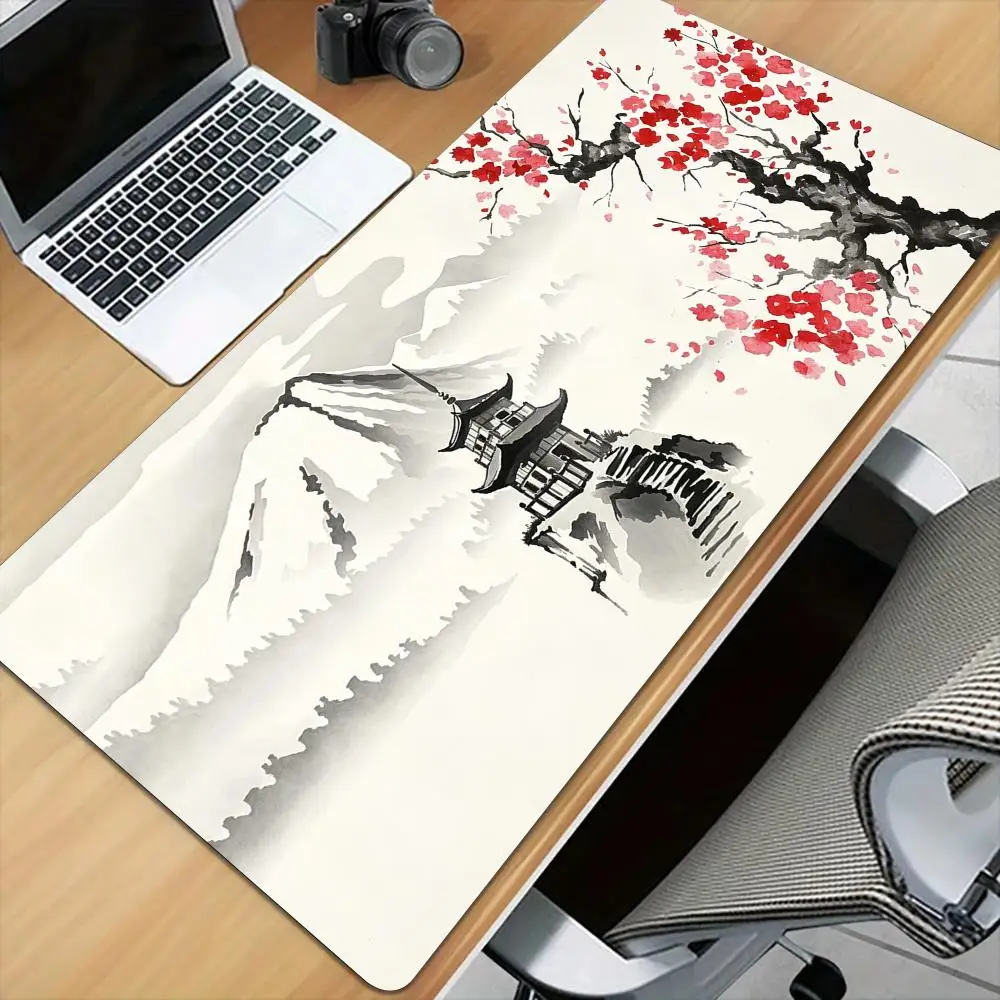 Ink-wash landscape Mouse Pad Desk Mat with Stitched Edge XXL Mousepads Rubber Anti-slip Gamer Keyboard Rug Gaming Mats Mauspad