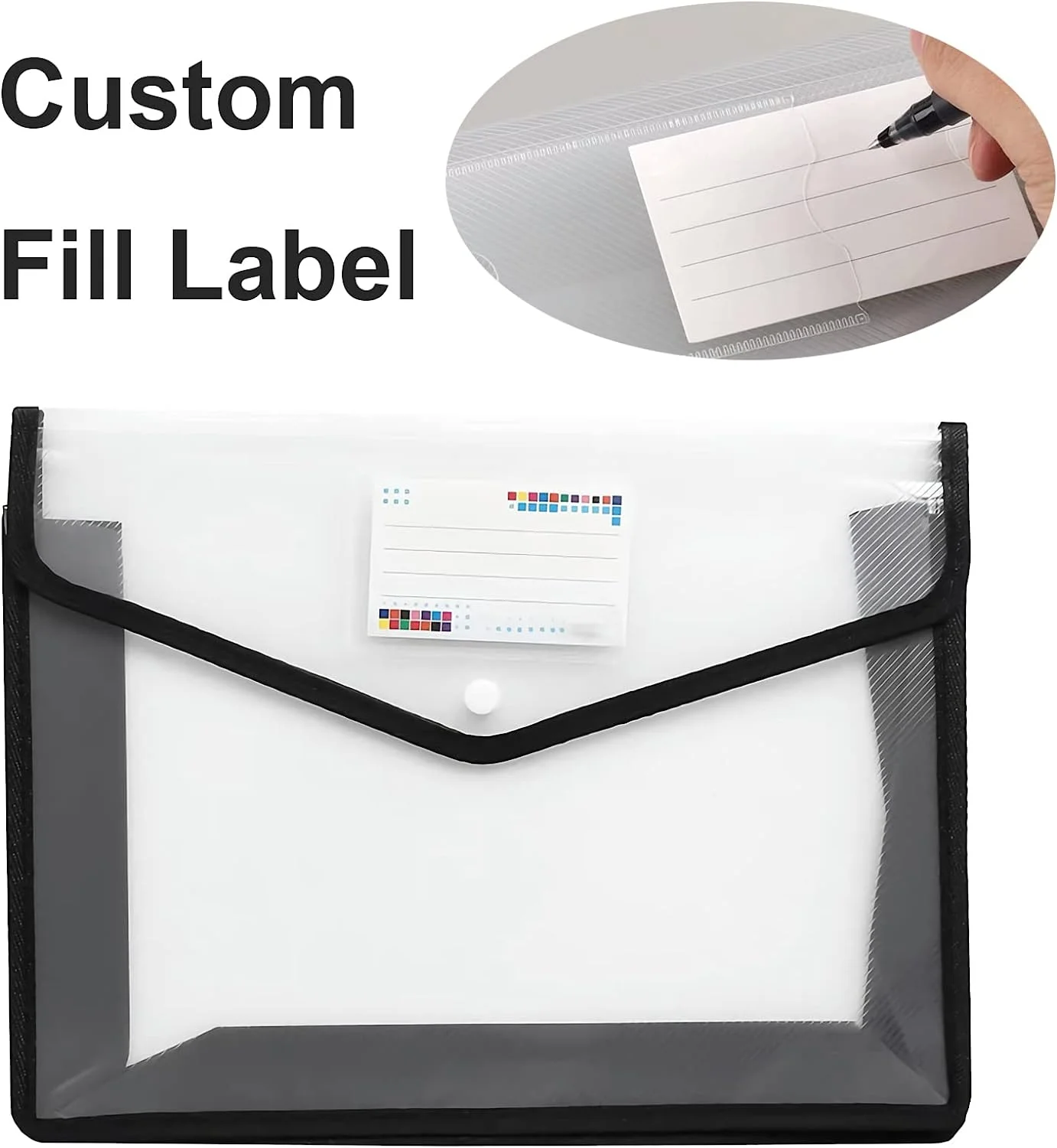 Plastic File Folder Large Size Expandable Document Folder  Expanding File Wallet Envelopes Pouch with Label Pocket 2 Packs Black