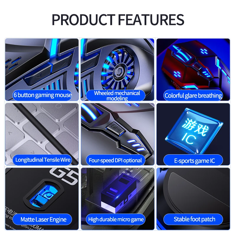 6 arten G5 Gaming Maus Verdrahtete Stumm Maus Gamer Mäuse 6 Taste Leucht 3200 DPI USB Computer Maus für Computer PC Laptop Gaming