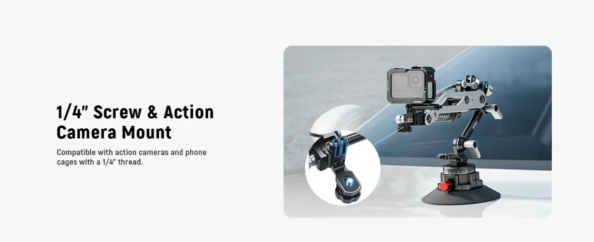 Hydraulischer Kameraarm mit Saugnapf und Schnellverschluss-NATO-Anschluss für Insta360 Luna Ultra/GoPro/DJI Pocket 4 Pro/4/3 Kameras – Detail 5