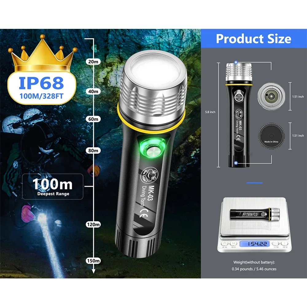 Seafrogs 1000LM Fill Light 100M Waterproof Flashlight IP68 Underwater photography lighting accessories