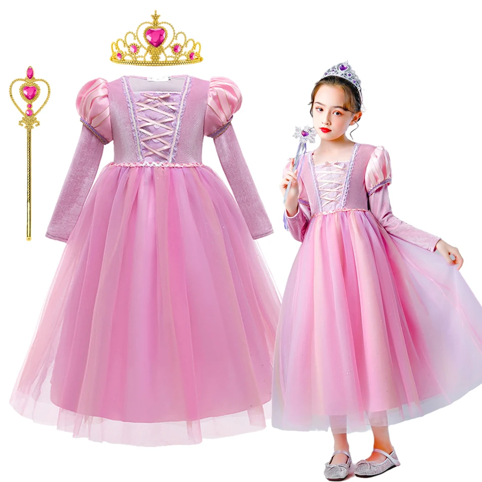 

Rapunzel Birthday Party Dress Girl Pink Puff Sleeve Cosplay Tangled Costume Kids Prom Dresses 2024 Now Luxury Gowns