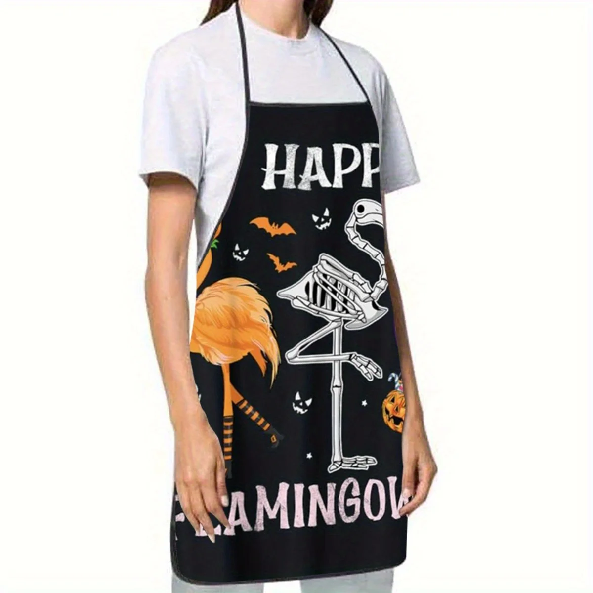 Halloween Apron - Spooky Flamingos,  Flaminggoween Text - Black Background Kitchen Apron for Cooking, Baking, Parties