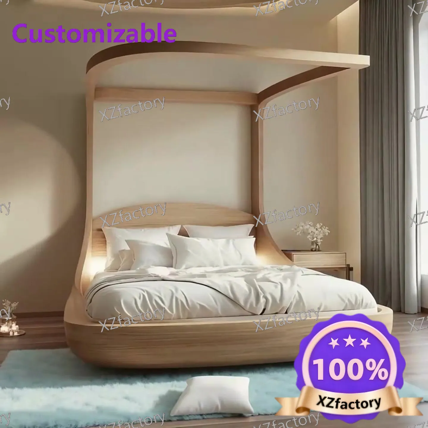 Factory Direct 2026 Top Rated Wabi Sabi Wind Solid Wood Color Furniture Master Bedroom Double Bed