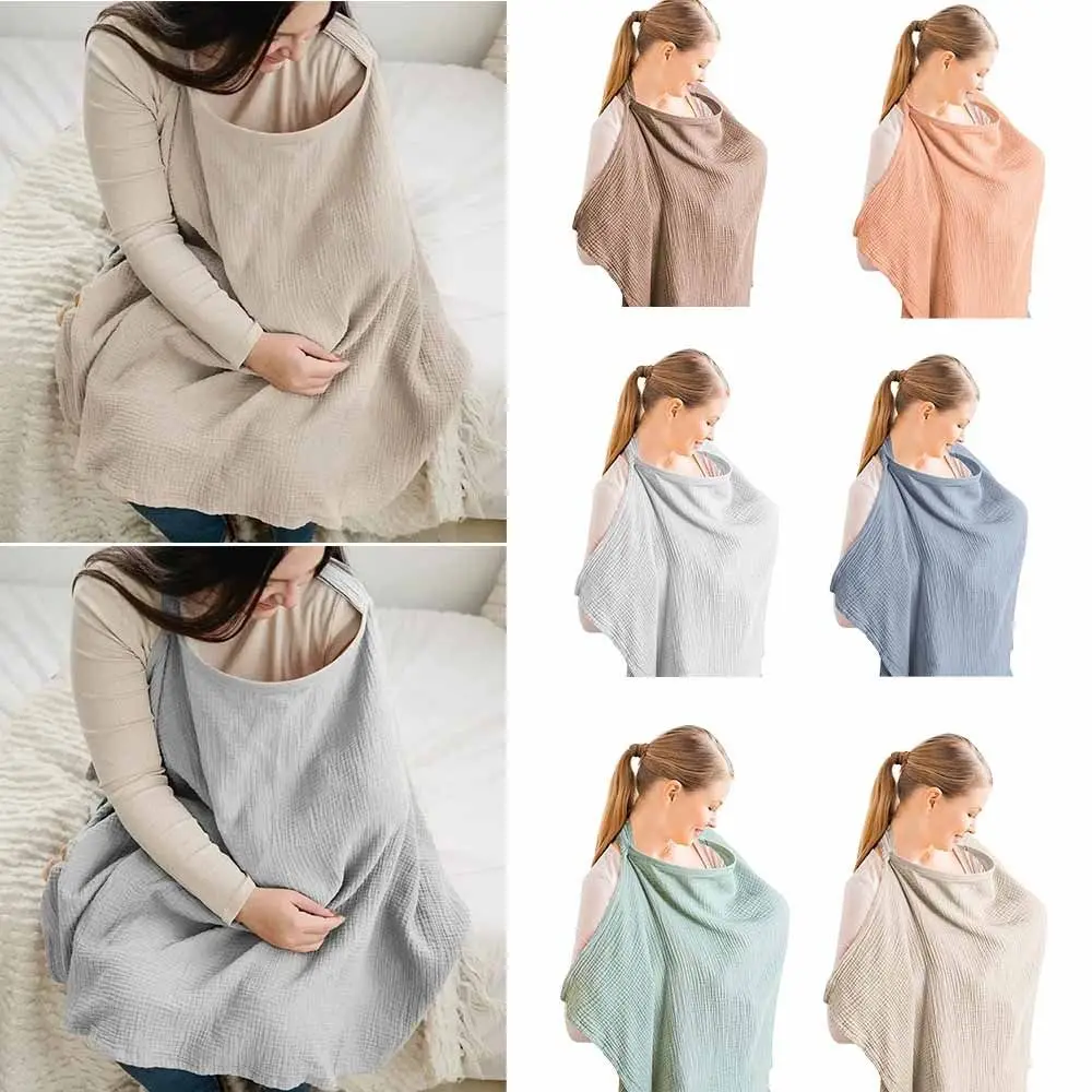 

Breathable Cotton Breastfeeding Towel Adjustable Strap Nursing Cloak Nursing Cover With Pockets Solid Color Breastfeeding Shawl