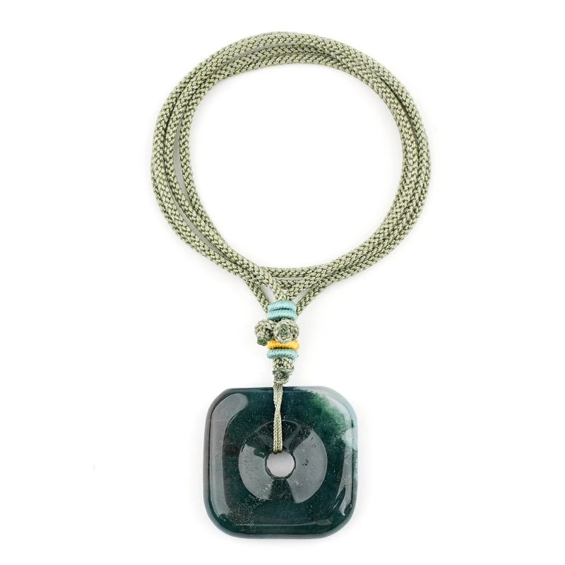 يتوهم جاسبر مربع على شكل Pingan الأحجار الكريمة القلائد قابل للتعديل اليدوية المنسوجة حبل للنساء الرجال 30 مللي متر دونت عملة حجر قلادة