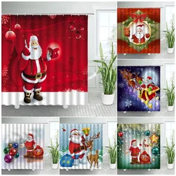 3D Red Santa Christmas Bathroom Shower Curtain New Year Party Xmas Wall Hanging Waterproof Polyester Bathtub Bath Curtains Decor