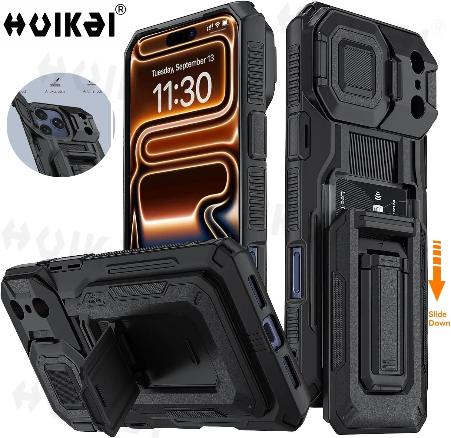 Für iPhone 17 Pro Max Hülle Halbautomatischer Kartenhalter für 3-4 Karten Ständer Kameralinsenabdeckung Brieftasche Robuste Schutzhülle