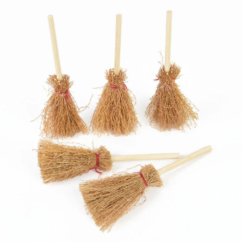 

10/20 Pcs Mini Broom Red Rope Straw Brooms Hanging Ornament Halloween Party Costume Witch Broom DIY Kids Dollhouse Accessories