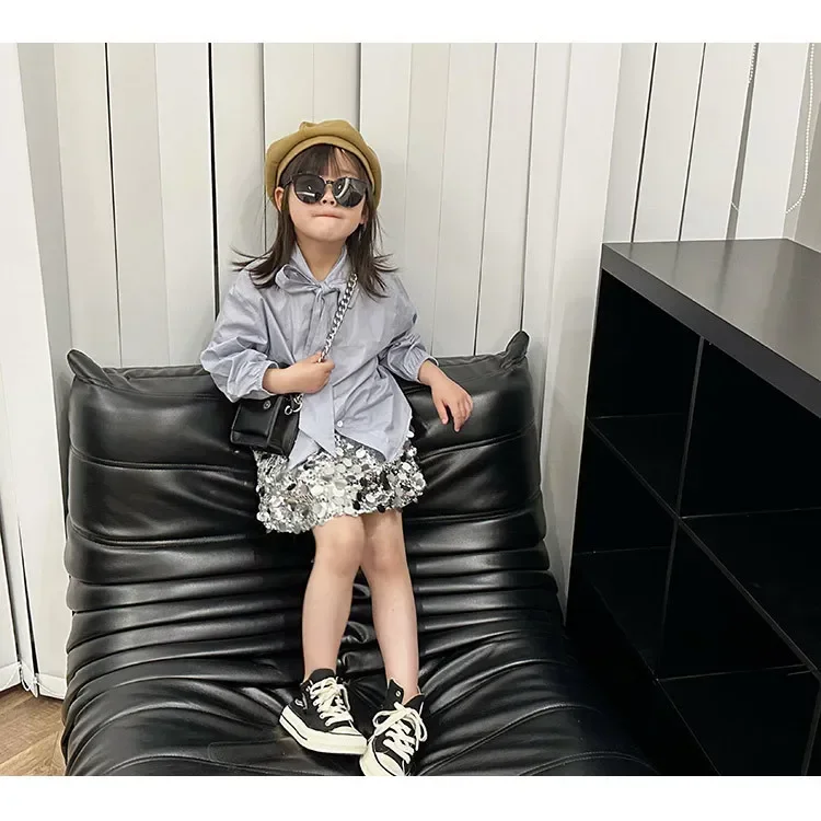 

Girls Long Sleeved Shirt Spring and Summer New Korean Fashion Solid Color All-match Buttfly Knot Shirt