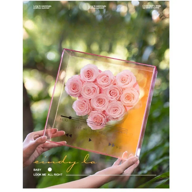 

Valentine's Day Qixi Festival Acrylic Flower Box Love Eternal Flower Rose Confession Send Girlfriend Gift Box Pull Empty Box