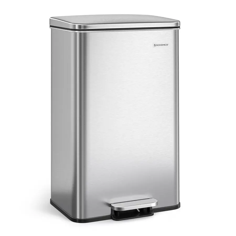 

Kitchen Trash Can, 10.5 Gallon 40 L Garbage Can, Large Step Trash Bin with Lid, Stainless Steel, Soft Close, 15 Trash Bags Inclu