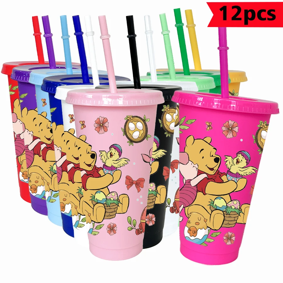 

12 pcs/pack Disney, Winnie the Pooh, flowers 26oz colorful plastic tumbler birthday party drinking utensils juice coffee cup