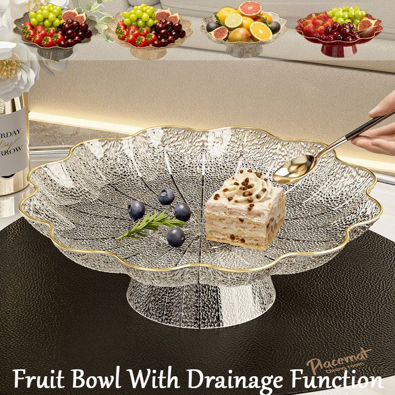 

Lightweight Pedestal Fruit Plate with Drainage Versatile Serving Tray for Fruit Candy Bread Celebration Home Kitchen Decoration