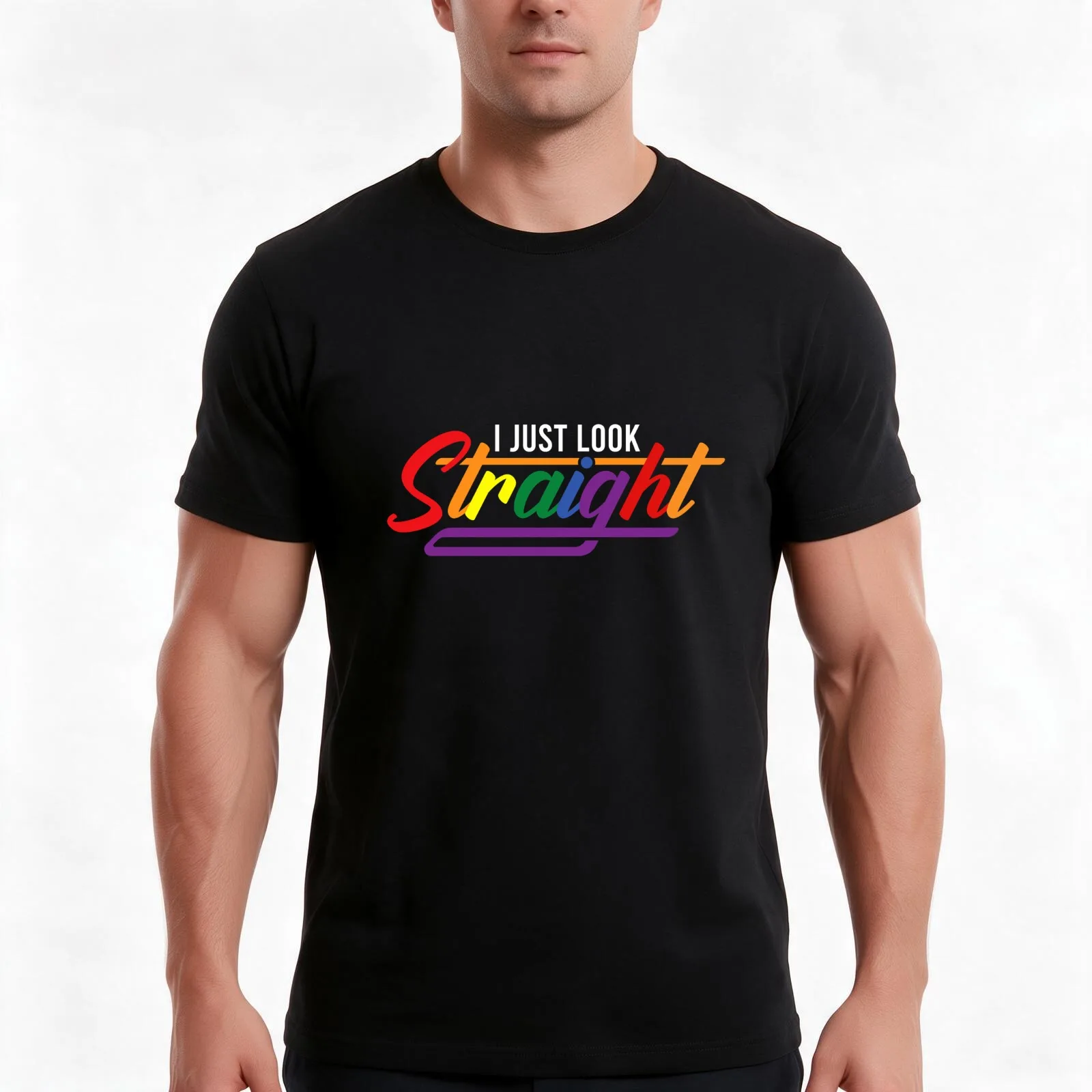 I just look straight T-Shirt, Summer Casual Cotton Tee, Oversized Streetwear Tops, Vintage Graphic Print, Loose Fit Short Sleeve