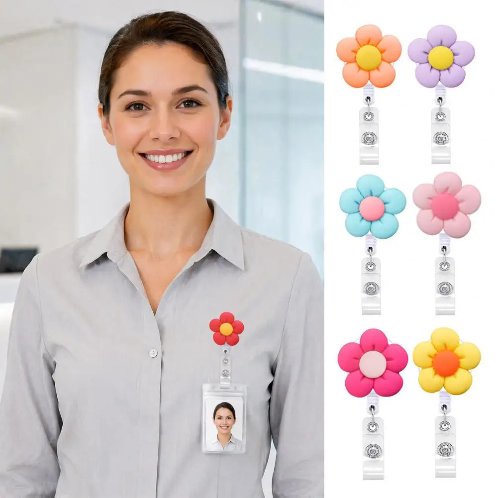 Cute Flower Badge Reel, Retractable IDCard Badge Holder For Nurses, Office Workers, Managers, Students
