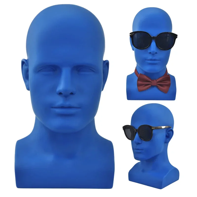 Mannelijke Mannequin Hoofd Professionele Pop Hoofd Voor Display Pruiken Hoeden Hoofdtelefoon Display Stand (Mat Blauw)